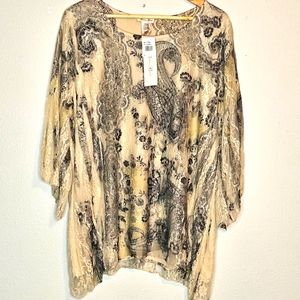 Brittany Black Lined Cream and Gray Floral Lace Shark Bite Hem NWT Size 2X